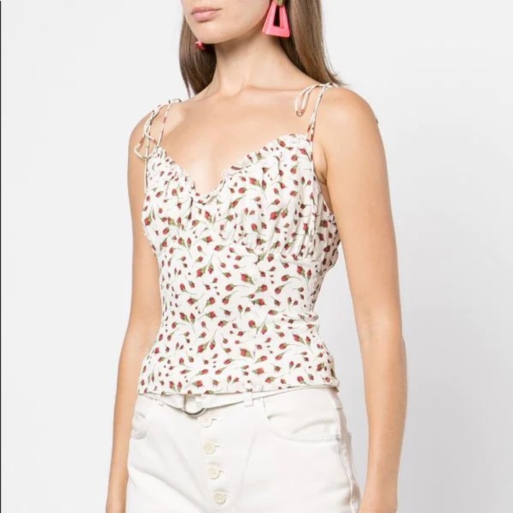 Reformation Cream and Red Patterned Top